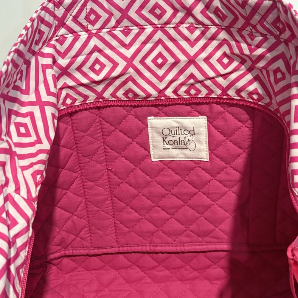 NWT-Quilted Koala large geometric shape quilted double strap tote, green or pink - Picture 15 of 15